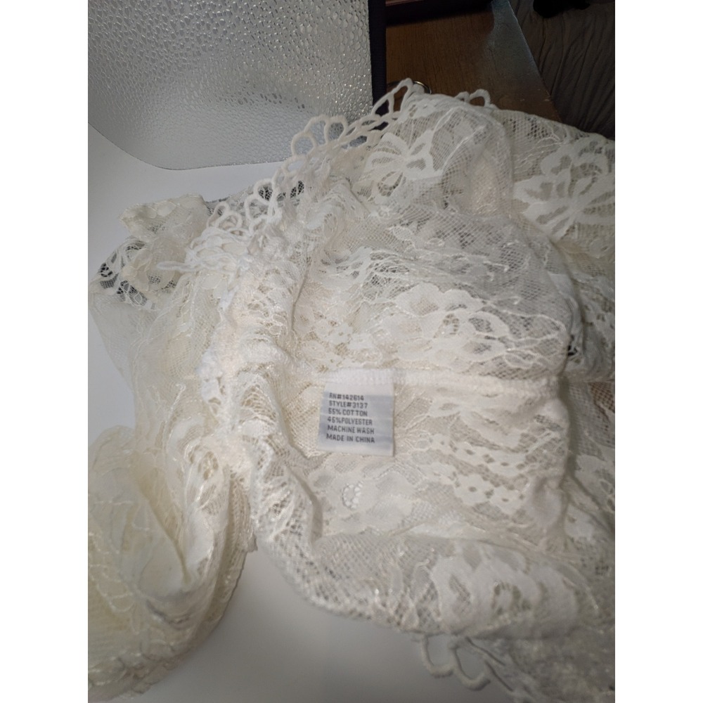 Love University White Lace Ruffle High Neck Blouse Long Sleeve Top 3137 NEW L - Picture 7 of 10